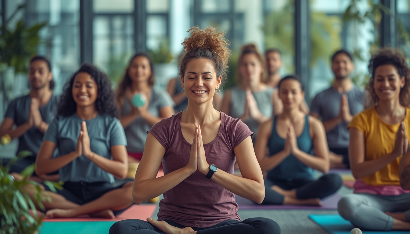 Diverse team of employees participating in corporate wellness activities